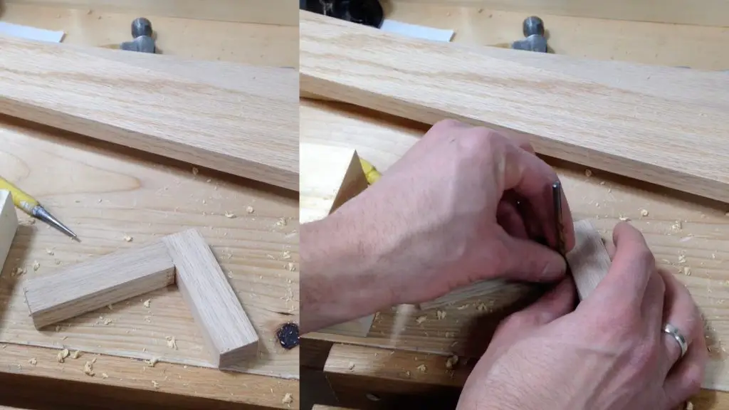Using L shape wood to drill straight holes in wood