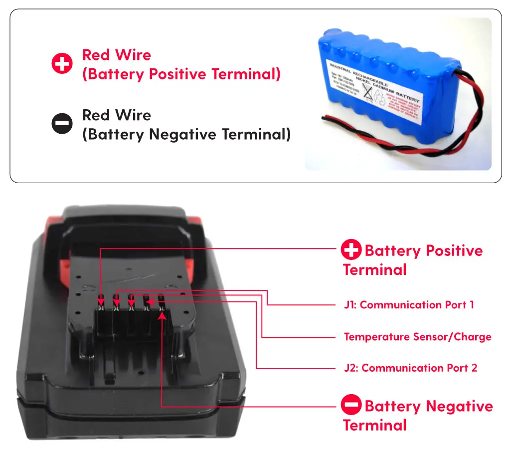 18V Lithium Ion Battery Terminals Pinout Identification